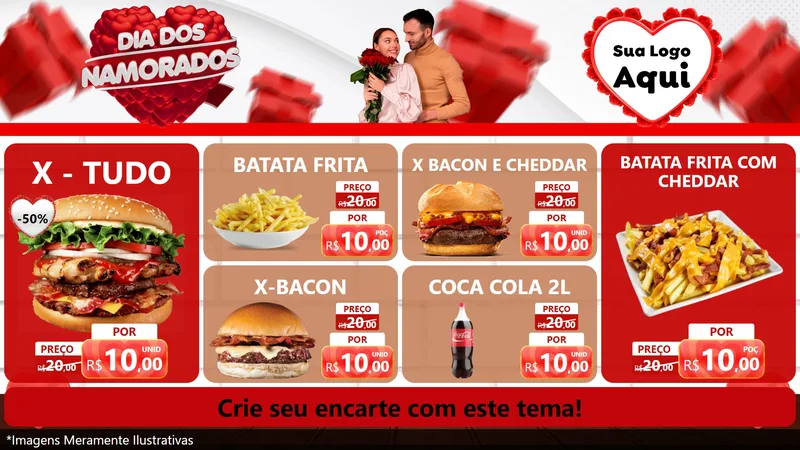 Modelo de TV para TV Horizontal com o tema Dia dos Namorados para Hamburgueria