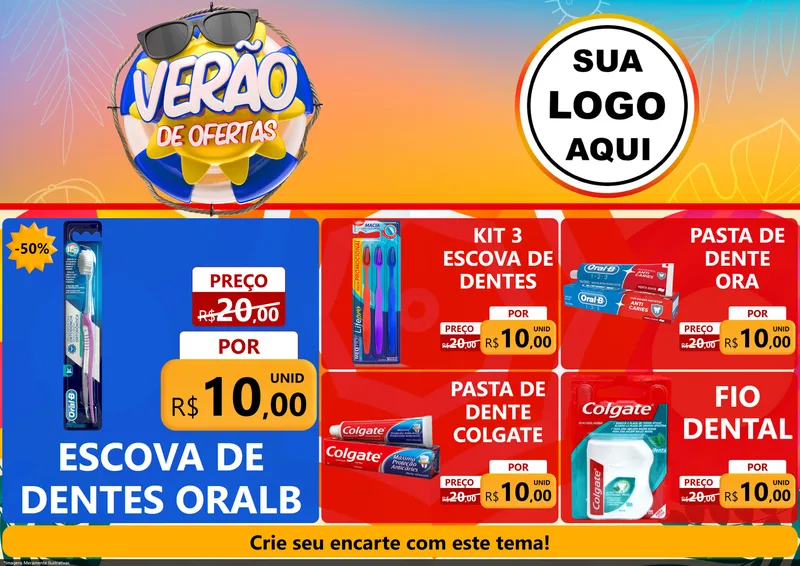 Modelo de Encarte para Encarte A4 Horizontal com o tema Verão de Ofertas para Higiene Pessoal