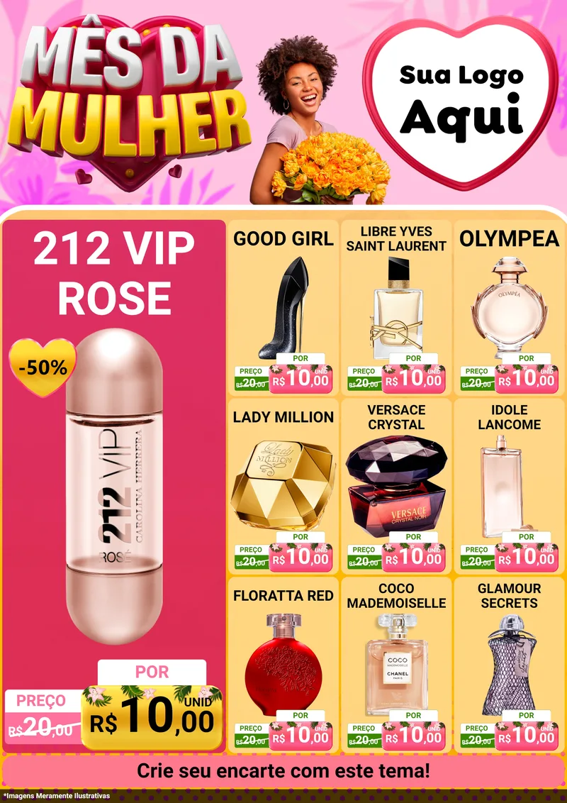 Modelo de Encarte para Encarte A4 Vertical com o tema Mês da Mulher para Perfumes