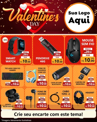 Modelo de Rede Social para Feed Instagram com o tema Valentine's Day para Informática