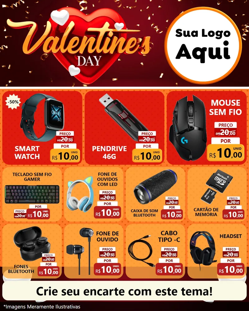 Modelo de Rede Social para Feed Instagram com o tema Valentine's Day para Informática