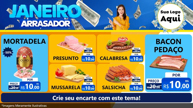Modelo de TV para TV Horizontal com o tema Janeiro Arrasador para Frios e Laticínios