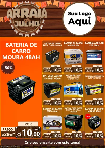 Modelo de Encarte para Encarte A4 Vertical com o tema Arraiá de Julho - Junina para Baterias Elétricas
