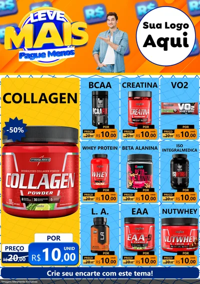 Modelo de Encarte para Encarte A4 Vertical com o tema Leve Mais, Pague Menos para Suplementos alimentares