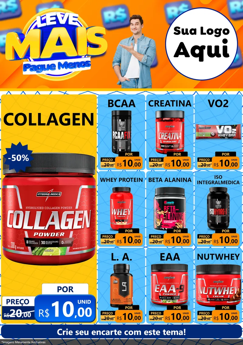 Modelo de Encarte para Encarte A4 Vertical com o tema Leve Mais, Pague Menos para Suplementos alimentares