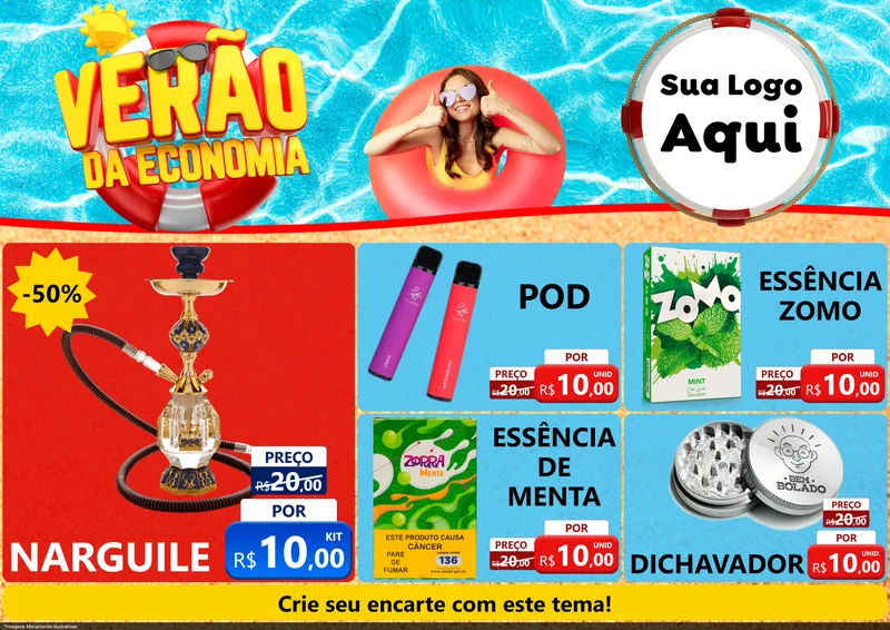 Modelo de Encarte para Encarte A4 Horizontal com o tema Verão da Economia para Tabacaria