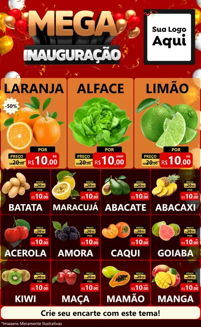 Modelo de Encarte para Encarte Grande com o tema Mega Inauguração para Hortifrúti