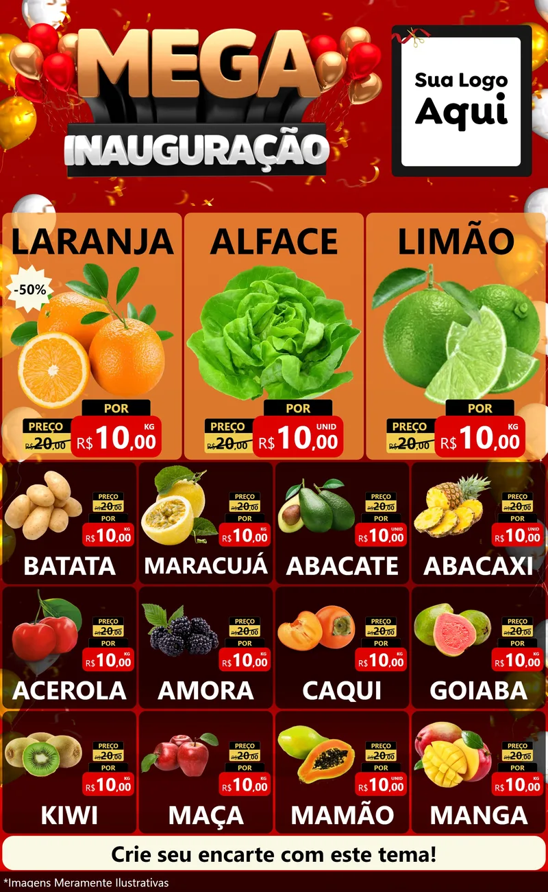 Modelo de Encarte para Encarte Grande com o tema Mega Inauguração para Hortifrúti
