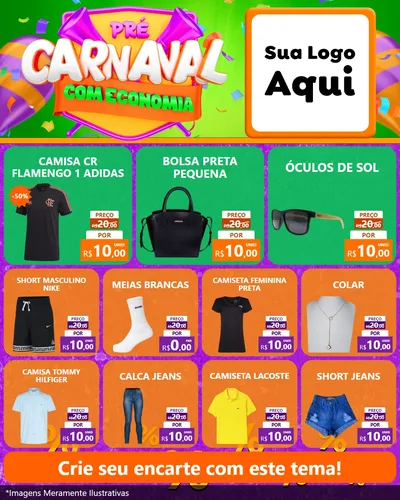 Modelo de Rede Social para Feed Instagram com o tema Pré-Carnaval Com Economia para Roupas e acessórios