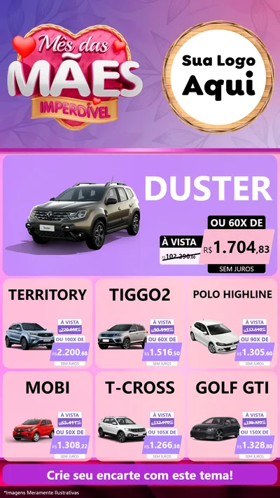 Modelo de Rede Social para Stories com o tema Mês das Mães Imperdível para Concessionaria de Carros