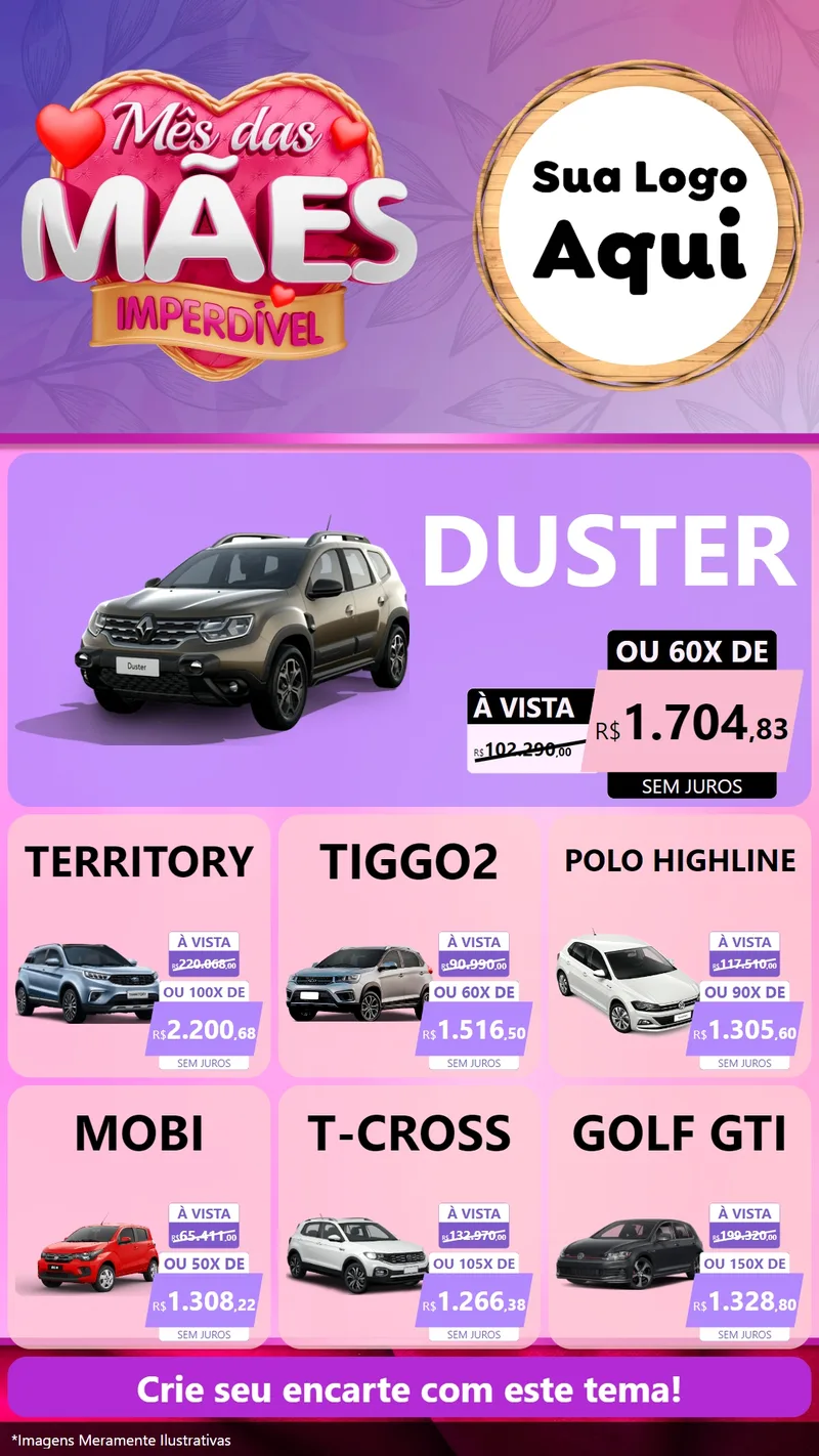 Modelo de Rede Social para Stories com o tema Mês das Mães Imperdível para Concessionaria de Carros