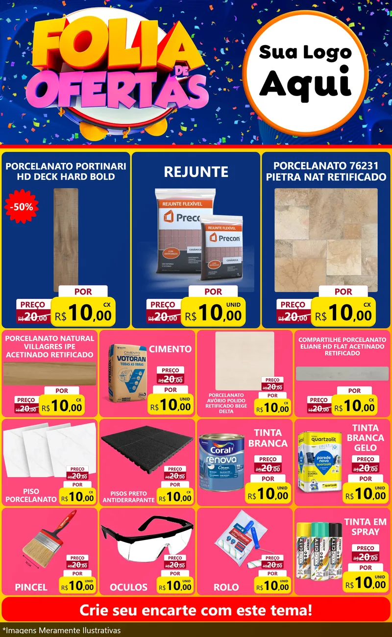 Modelo de Encarte para Encarte Grande com o tema Folia de Ofertas para Pisos e revestimentos