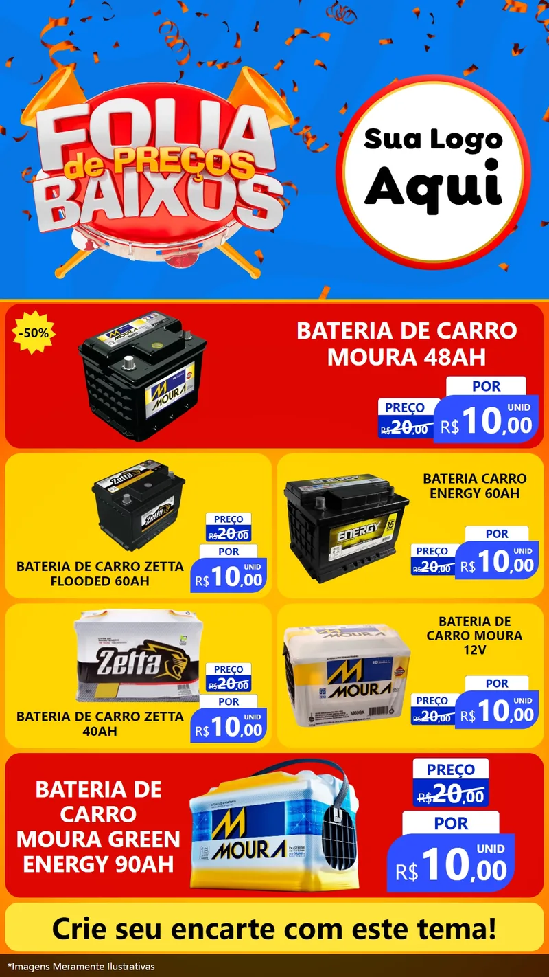 Modelo de TV para TV Vertical com o tema Folia de Preços Baixos para Baterias Elétricas