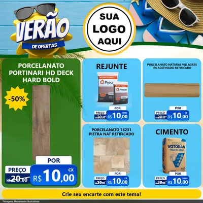 Modelo de Rede Social para Feed Facebook com o tema Verão de Ofertas para Pisos e revestimentos