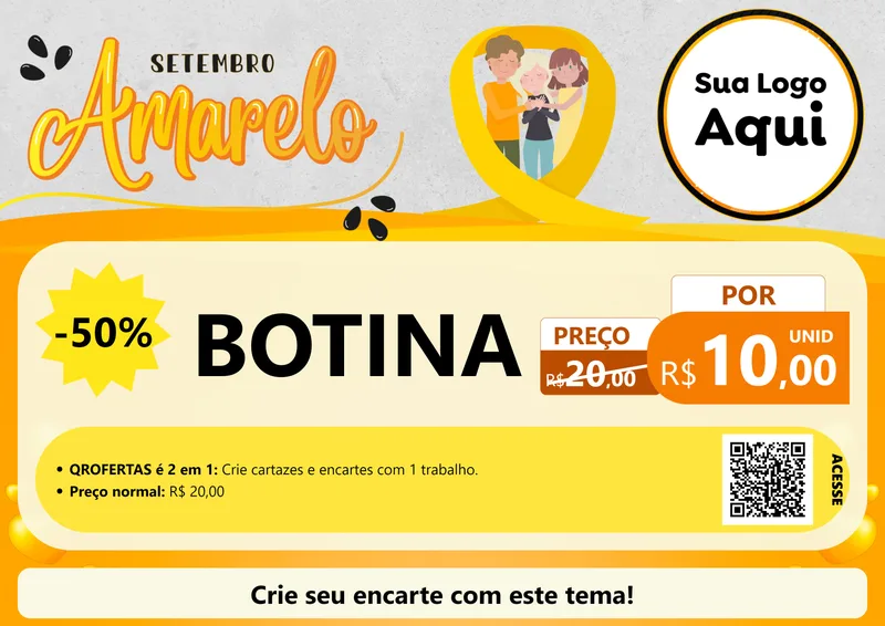 Modelo de Cartaz para Cartaz A4 Horizontal com o tema Setembro Amarelo para Agropecuária