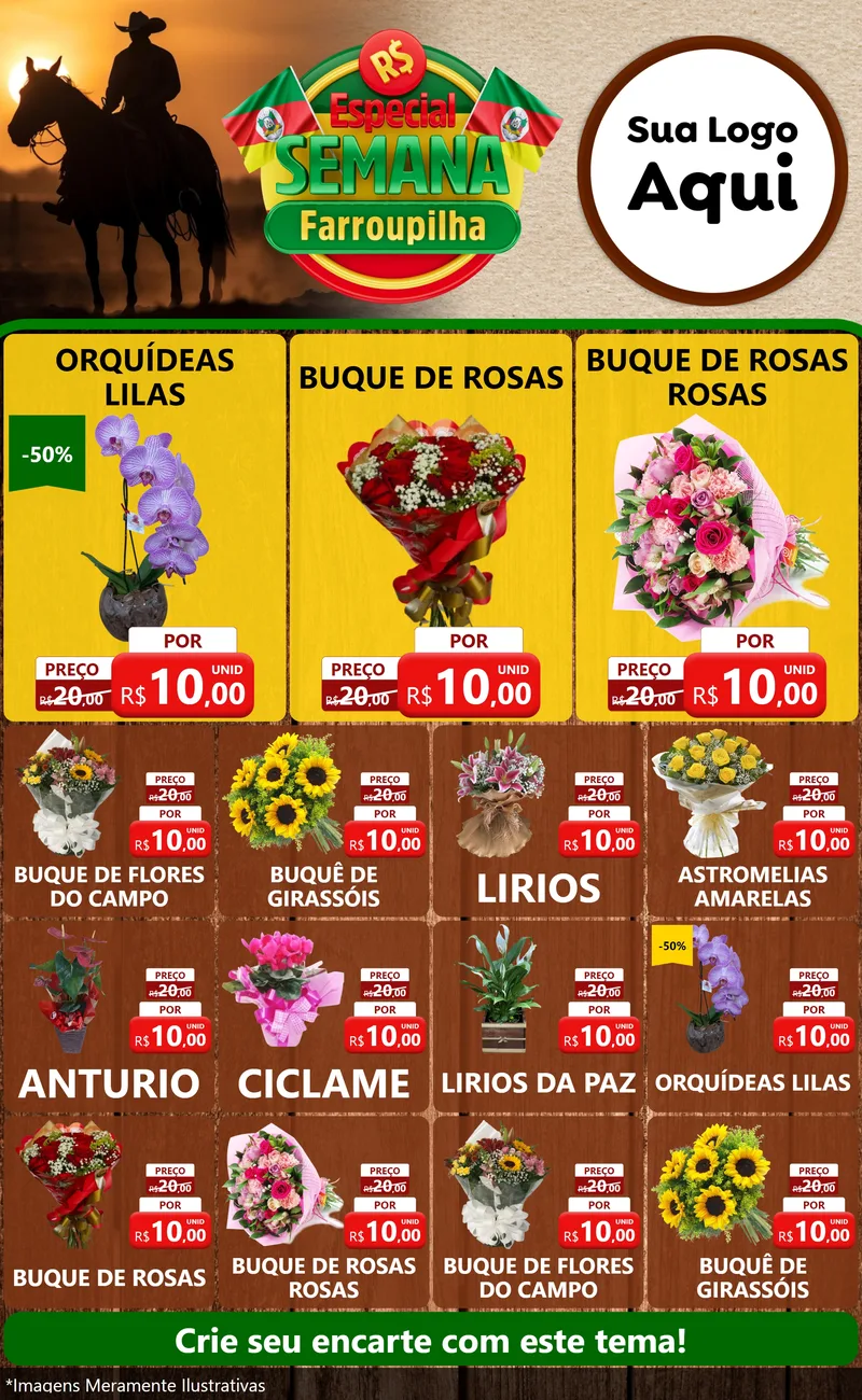 Modelo de Encarte para Encarte Grande com o tema Especial Semana Farroupilha para Floricultura e jardim