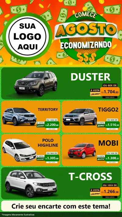 Modelo de TV para TV Vertical com o tema Comece Agosto Economizando para Concessionaria de Carros
