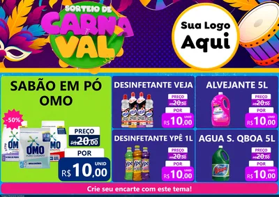 Modelo de Encarte para Encarte A4 Horizontal com o tema Sorteio de Carnaval para Produtos de Limpeza