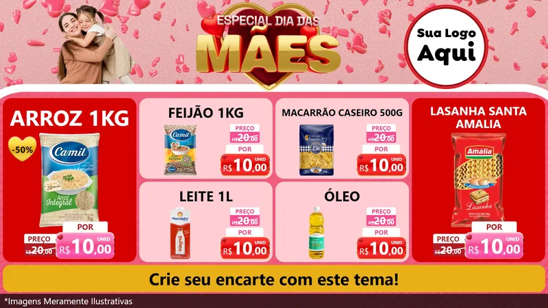 Modelo de TV para TV Horizontal com o tema Especial Dia Das Mães para Supermercado