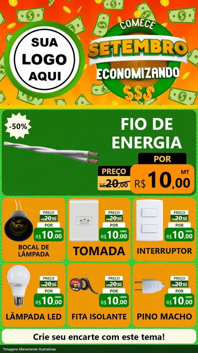 Modelo de Rede Social para Stories com o tema Comece Setembro Economizando para Materiais Elétricos