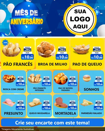 Modelo de Rede Social para Feed Instagram com o tema Mês de Aniversário para Padaria