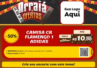 Modelo de Cartaz para Cartaz A4 Horizontal com o tema Arraiá de Ofertas - Junina para Roupas e acessórios