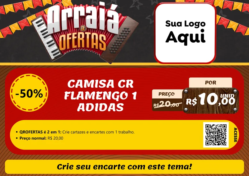 Modelo de Cartaz para Cartaz A4 Horizontal com o tema Arraiá de Ofertas - Junina para Roupas e acessórios