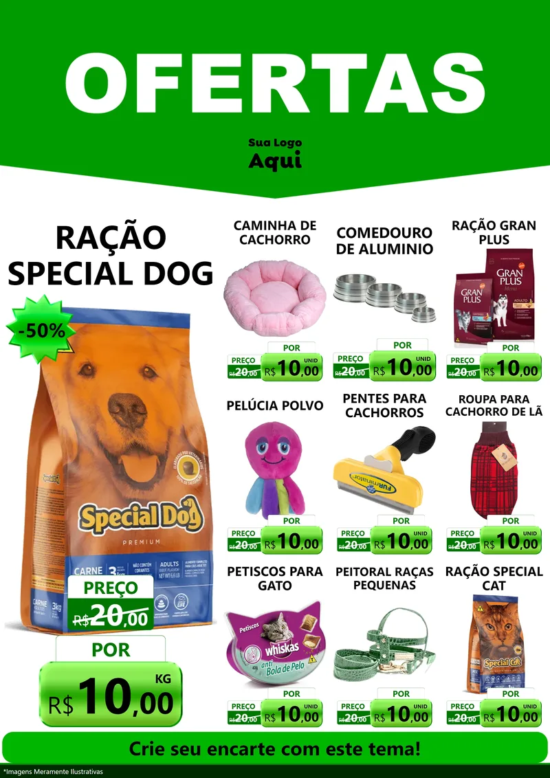 Modelo de Encarte para Encarte A4 Vertical com o tema Ofertas Verde Cartaz para Pet Shop