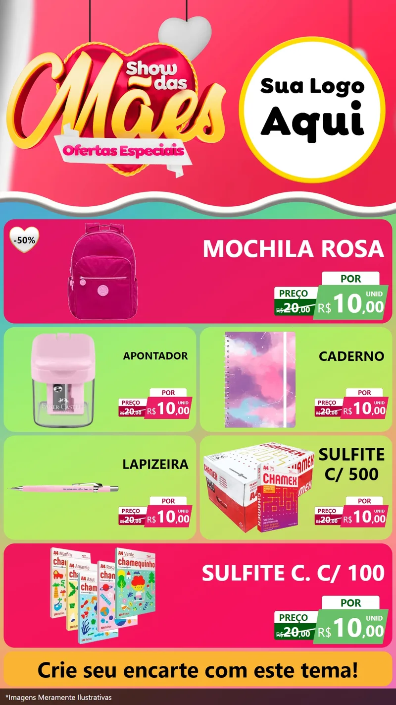 Modelo de TV para TV Vertical com o tema Show das Mães - Ofertas Especiais para Papelaria