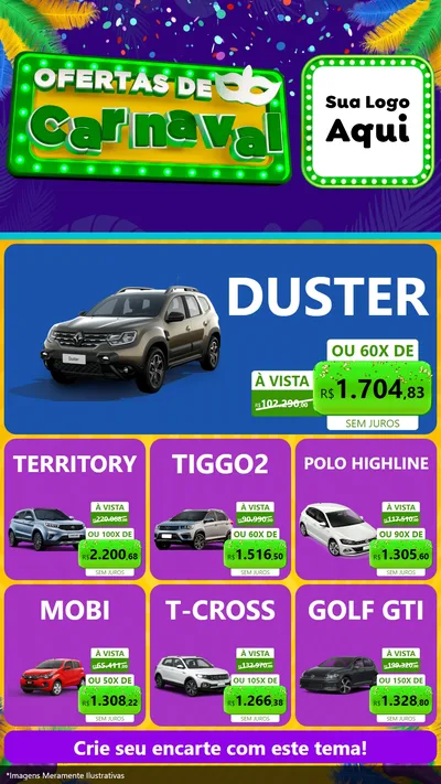 Modelo de Rede Social para Stories com o tema Ofertas de Carnaval para Concessionaria de Carros