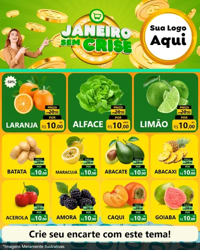 Modelo de Rede Social para Feed Instagram com o tema Janeiro Sem Crise para Hortifrúti