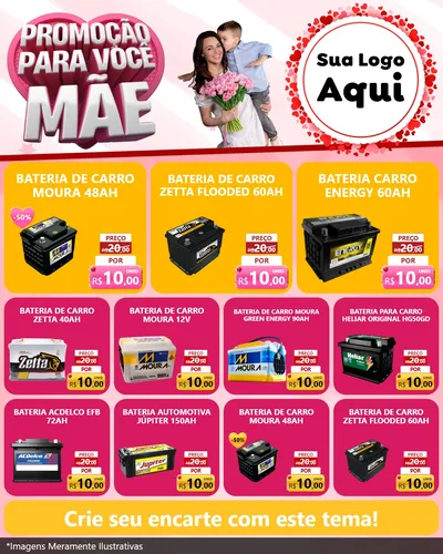 Modelo de Rede Social para Feed Instagram com o tema Promoção Para Você Mãe para Baterias Elétricas