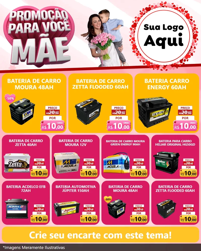 Modelo de Rede Social para Feed Instagram com o tema Promoção Para Você Mãe para Baterias Elétricas