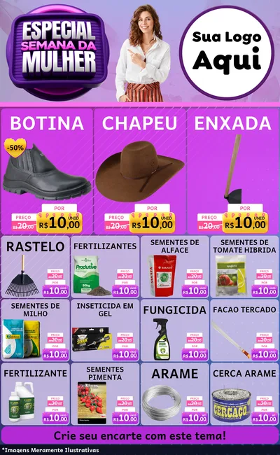 Modelo de Encarte para Encarte Grande com o tema Especial Semana da Mulher para Agropecuária