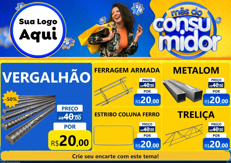 Modelo de Encarte para Encarte A4 Horizontal com o tema Mês do Consumidor para Ferragens