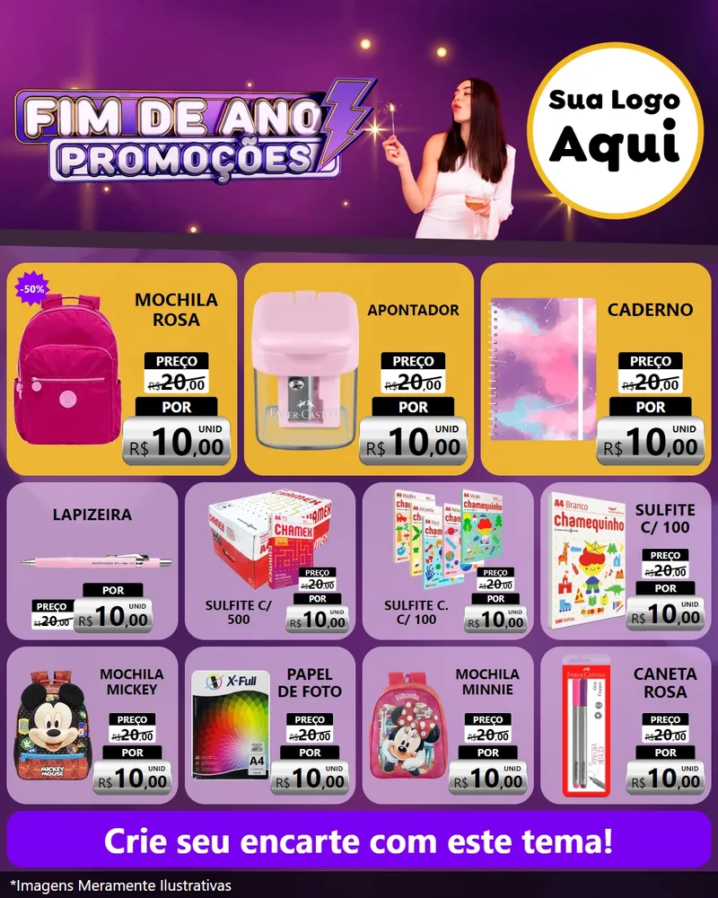 Modelo de Rede Social para Feed Instagram com o tema Fim de Ano Promoções para Papelaria