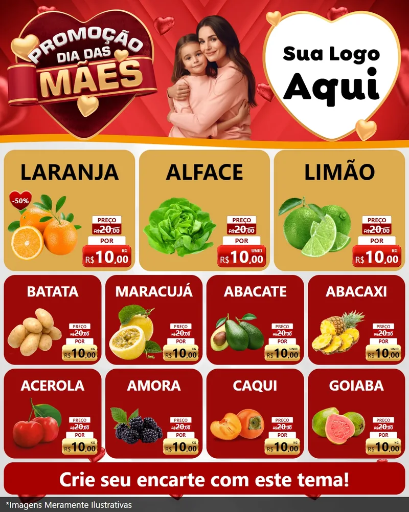 Modelo de Rede Social para Feed Instagram com o tema Promoção Dia das Mães para Hortifrúti