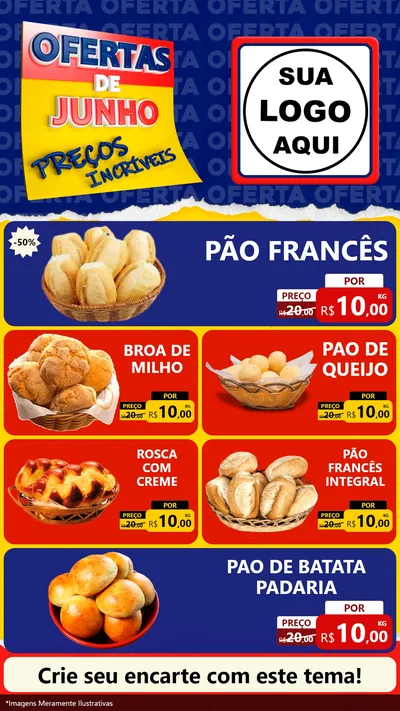 Modelo de TV para TV Vertical com o tema Ofertas de Junho - Preços Incríveis para Padaria