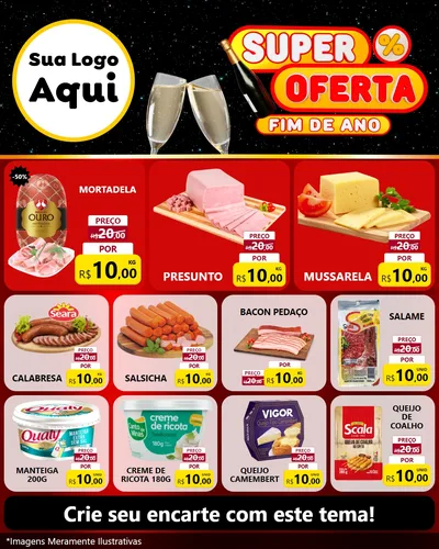 Modelo de Rede Social para Feed Instagram com o tema Super Oferta Fim de Ano para Frios e Laticínios