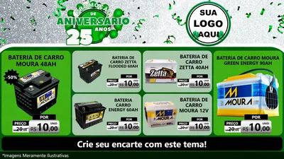 Modelo de TV para TV Horizontal com o tema Promoção de Aniversário - 25 Anos para Baterias Elétricas
