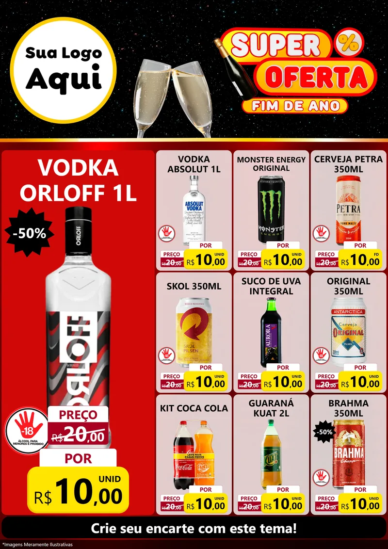 Modelo de Encarte para Encarte A4 Vertical com o tema Super Oferta Fim de Ano para Distribuidora de bebidas