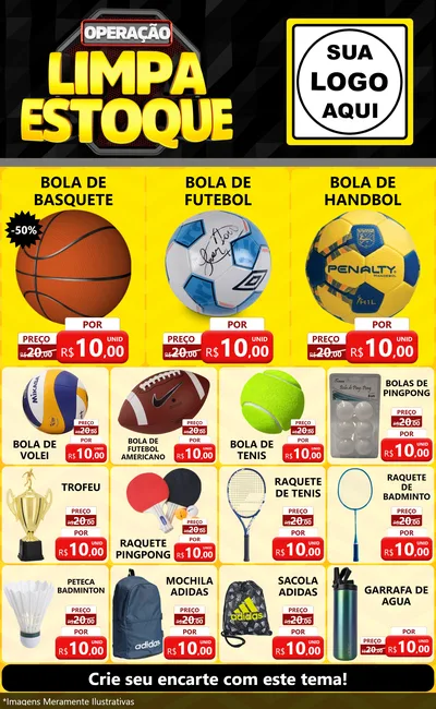 Modelo de Encarte para Encarte Grande com o tema Operação Limpa Estoque para Artigos Esportivos
