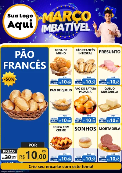 Modelo de Encarte para Encarte A4 Vertical com o tema Março Imbatível para Padaria