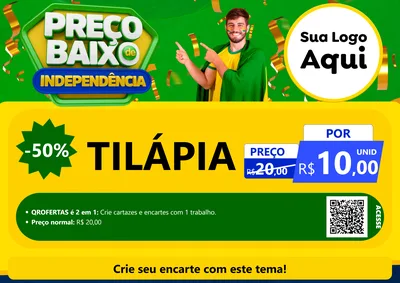 Modelo de Cartaz para Cartaz A4 Horizontal com o tema Preço Baixo de Independência para Peixaria