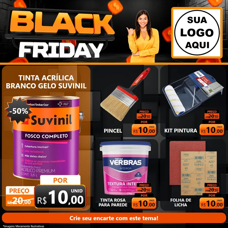 Modelo de Rede Social para Feed Facebook com o tema Black Friday para Tintas e Ferramentas