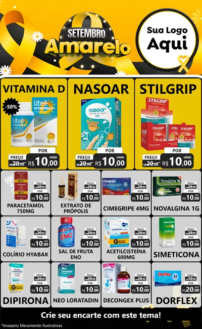 Modelo de Encarte para Encarte Grande com o tema Setembro Amarelo para Farmácia