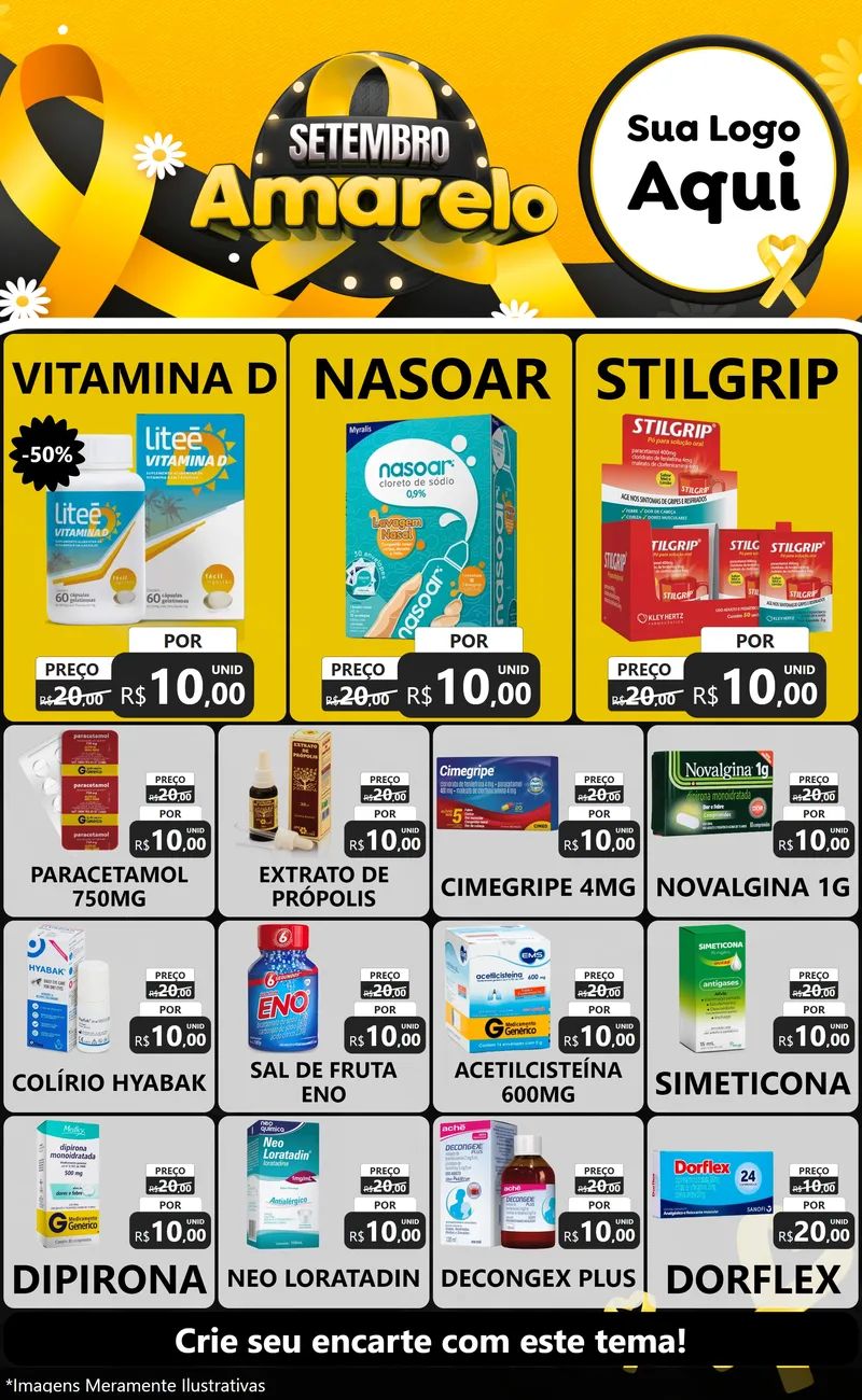 Modelo de Encarte para Encarte Grande com o tema Setembro Amarelo para Farmácia