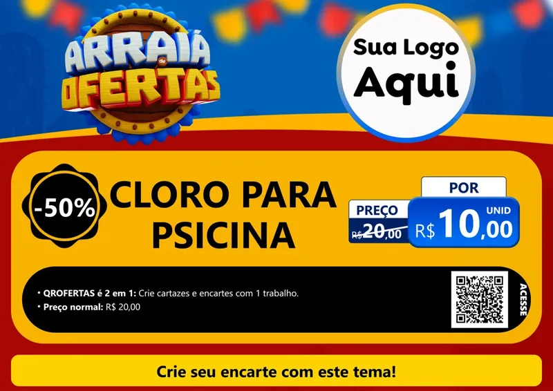Modelo de Cartaz para Cartaz A4 Horizontal com o tema Arraiá de Ofertas - Junina para Produtos para Piscina