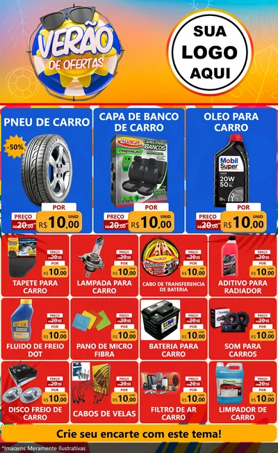 Modelo de Encarte para Encarte Grande com o tema Verão de Ofertas para Auto peças