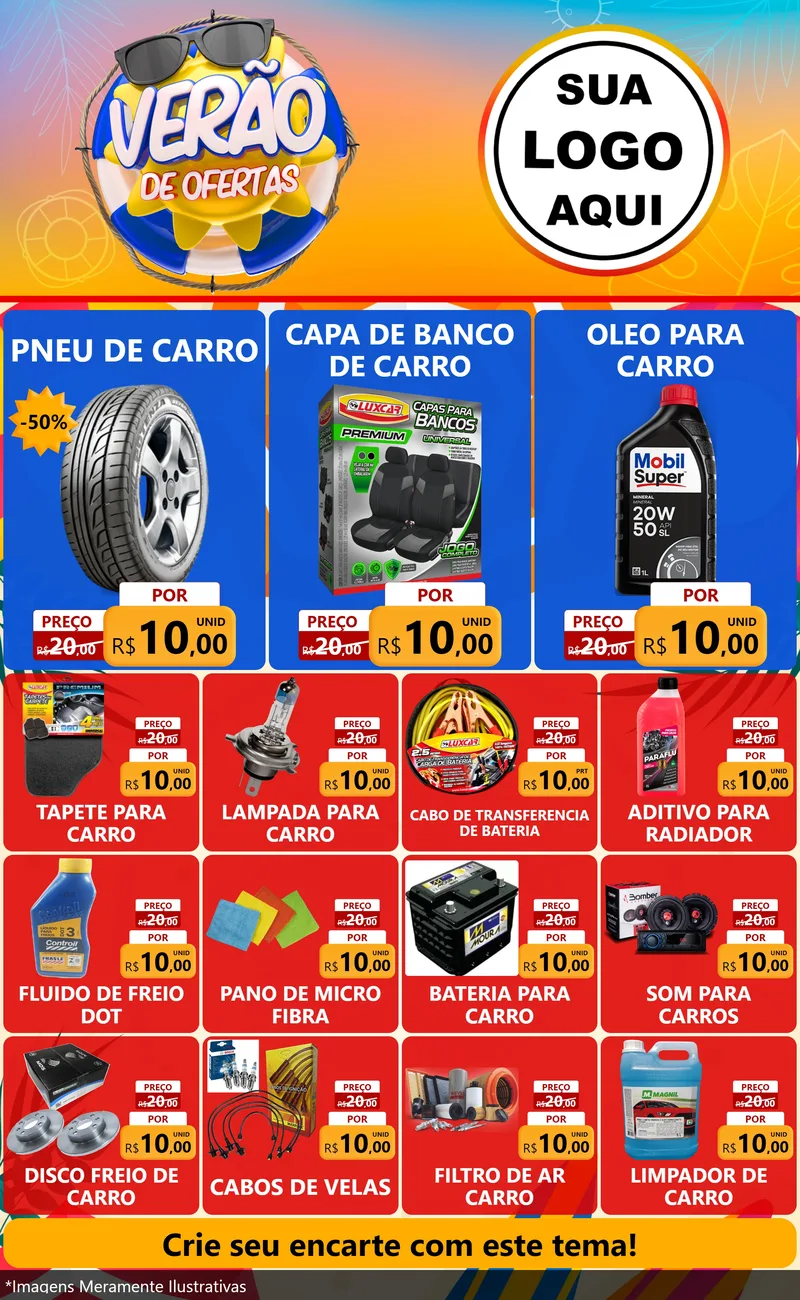 Modelo de Encarte para Encarte Grande com o tema Verão de Ofertas para Auto peças